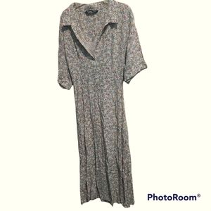 Zara cream floral midi short sleeve dress M